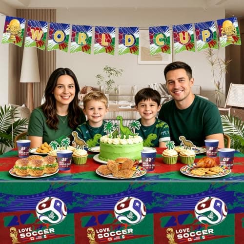 Party Decorations for World Cup 2026, 82 PCS Soccer Theme Party Supplies with Thickened Plates, Napkins Set Tablecloth and Banner for Sports Birthday Party, Soccer Decor - Thumbnail 5