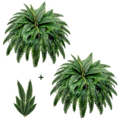 LuceAlberi Artificial Boston Fern Bush - Set of 2 45Inch Fake Ferns with 55 Fronds, Large Hanging Faux Plants Decor, UV Resistant Faux Fern Vines Silk Greenery for Outdoor Indoor, Porch, Farms, Patio - Image 1