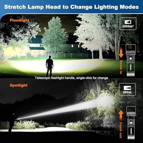 Philips Rechargeable Flashlights High Lumens with Ignition Lens,5000lm Tactical Flashlights with Camping Lamp,2 Colors Zoomable 5Modes Reverse Charging LED Bright Flashlight for Home Outdoor Gift - Thumbnail 3