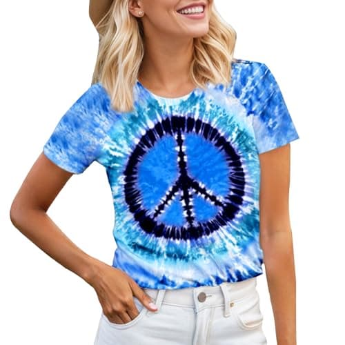 Women Hippie Shirt 60s 70s Tie Dye Hippie Costume T-Shirt Peace Love Tshirt Vintage Graphic Tee Tops - Image 1