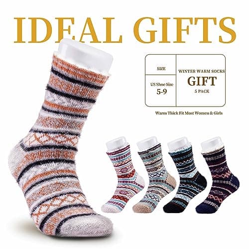 ICEIVY 5 Pair Fuzzy Cozy Fluffy Socks for Women, Warm Comfy Soft Casual Home Sleep Winter Wool Socks, Gifts for Women - Thumbnail 4