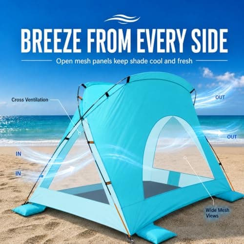 Beach Tent, Portable Sun Shelter for 2/3/4/6-8 Person with UPF 50+ UV Protection, Easy Setup Waterproof Beach Shade Canopy Cabana for Family Outdoor and Picnics, Fishing with Carrying Bag - Thumbnail 4