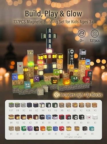 Veecafiodi 137PCS Magnetic Building Blocks with Lights, Magnetic Blocks Building Set for Kids Ages 4-8, STEM Building Toys for Boys Girls, Birthday Gift - Thumbnail 3