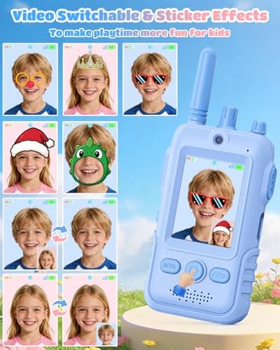 Walkie Talkies for Kids, 2 Pack Rechargeable Video Intercom Kids Walkies Talkies, Indoor Outdoor Toys Gifts for Family Games, Outside, Camping, Hiking for Boys Girls Ages 3-6(Pink+Blue) - Thumbnail 5