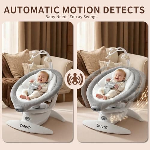 Baby Swing, 3-in-1 Baby Swings for Infants with Motion Detection & Vibration Soother, 360° Rotating Electric Baby Swings with 5 Speeds & 3 Swing Modes, Infant Swing for Baby with 12 Preset Melodies - Thumbnail 3