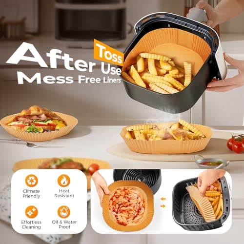 Air Fryer Paper Liners, 125Pcs Parchment Paper, Air Fryer Liners Disposable for Microwave, Non-Stick Air Fryer Liner Square Free of Bleach (8IN) - Thumbnail 4