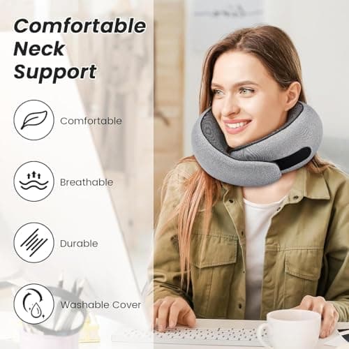 SZXYX Travel Pillows for Airplanes, 100% Pure Memory Foam Neck Pillow for Airplanes, Comfortable Breathable Cover, 360° Support Stowable Pillows for Sleeping, Car, Airport Travel Essentials - Thumbnail 3