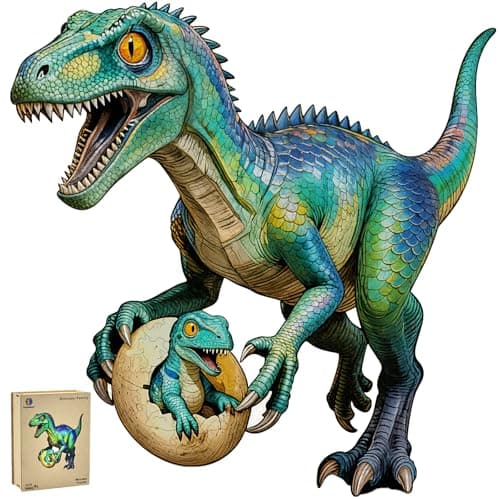 500 Piece Wooden Puzzle for Adults, Dinosaur Jigsaw Puzzle for Adults, Unique Animal Shaped Wooden Puzzles, Challenging Raptor Dino Puzzles, Creative Gift for Friends Family Game Wall Decor 17*16.6in