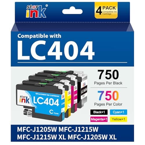 Starink LC404 MFC-J1205W LC404XL Ink Cartridges for Brother Printer 404XL LC 404 XL for MFC-J1205W MFC-J1215W MFC J1205W J1215W XL, LC404 4 Pack Black Cyan Magenta Yellow - Image 1
