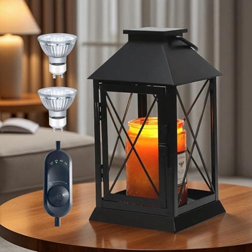 Aaffkaa Candle Warmer Lamp with Timer Dimmable,Compatible with 3 Wick Candle/Large Candle,Vintage Lamp Candle Warmer Lantern Farmhouse Style,Fully Enclosed Designed and Hanging Up-Black - Image 1