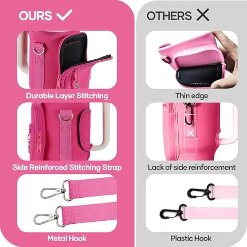 linmaya Water Bottle Carrier Bag for Stanley Cup 40/30oz with Phone Holder Pockets,Neoprene Water Bottle Cross-body Bag with Adjustable Shoulder & Hand Strap Stanley Cup Accessories - Thumbnail 5