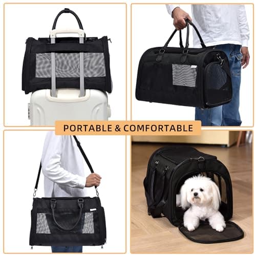 PET MARVEL Cat Carrier Soft Sided Large for Pet Dogs up to 25 Lbs, Airline Approved Mesh Pet Travel Bag, Breathable Bite-Resistant Fabric with Removable Washable Mat - Thumbnail 5