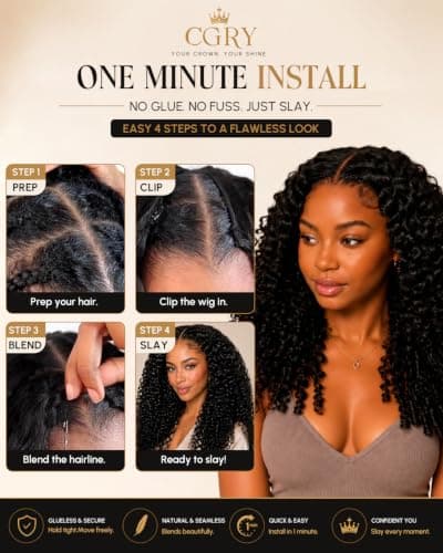 CGRY V Part Wig Human Hair Burmese Curly 18A Raw Glueless 3C/4A - Thumbnail 5