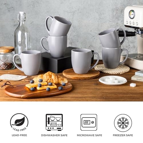 GBhome 12oz Coffee Mugs Set of 6, Large Ceramic Coffee Mugs for Man, Woman, Dad, Mom, Modern Coffee Mugs Set with handle for Tea/Latte/Cappuccino/Milk/Cocoa. Dishwasher&Microwave Safe,Matte Grey - Thumbnail 5