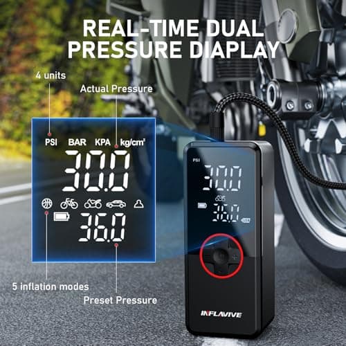 Tire Inflator Portable Air Compressor,150PSI Faster Inflation Cordless Tire Air Pump with Digital Gauge,Auto Shut-Off,LED Light,Electric Air Pump for Car Tires,SUV, Motorcycle, Bike, Balls - Thumbnail 5