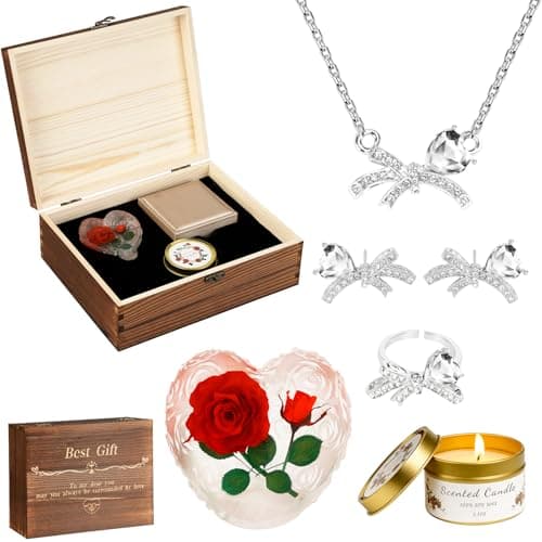 Preserved Roses with Necklace Set & Scented Candle, Mother's Day Gifts for Women Mom Romantic Eternal Flowers Rose Birthday Gift for Wife Girlfriend Daughter on Valentine's Anniversary - Image 1