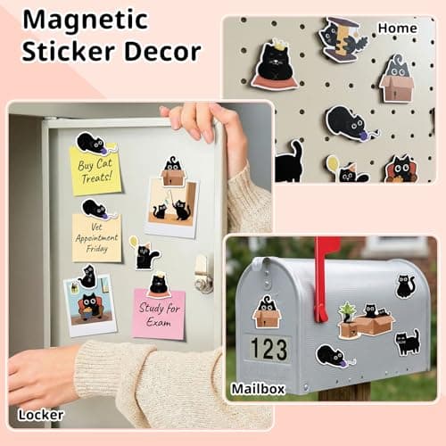 HAPRIC 30Pcs Black Cat Magnets Cute Fridge Magnets for Refrigerator Locker - Funny Kitchen Decor Accessories Gifts for Cat Lover Magnetic Stickers for Home, Office, Mailbox, Holiday - Thumbnail 5