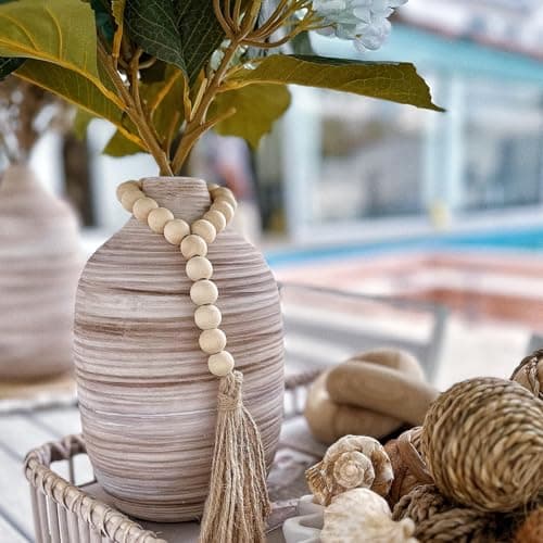 ALMA 9 Inch White Boho Vase for Modern Farmhouse|Ceramic Pampas Grass Vases|Decorative Rustic Vase for Home Decor, Modern Farmhouse, Coffee Table, Shelf, Mantel Decor