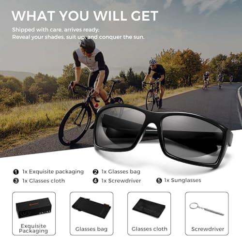 SUNGAIT Polarized Photochromic Sunglasses for Men: Rectangle Sports Sun Glasses UV Protection (Bright Black Frame/Photochromic Lens) - Thumbnail 6