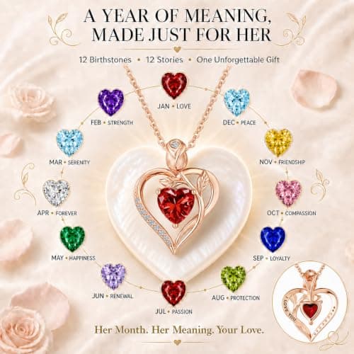 JACUPO Heart Birthstone Rose Gold Necklace for Women(Rose Gold-01/07-Ruby) - Thumbnail 4