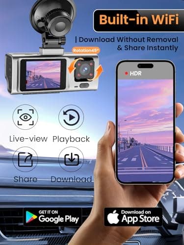 3 Channel Dash Cam Front and Rear Inside,2.5K+1080P+1080P Dash Camera for Cars,Free 64GB Card,Dashcam with WiFi,APP Control,Parking Monitor,Night Vision,Loop Recording - Thumbnail 5