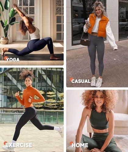 GAYHAY High Waist Yoga Pants with Pockets, Leggings for Women Tummy Control Compression Workout Leggings for Women Beige - Thumbnail 3