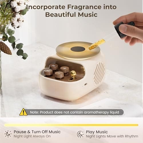 Speakers Bluetooth Wireless, 3 in 1 Protable Cute Speakers with Aromatic tray, Vintage Record Player Look, Adjustable Ambient Lights for Home Office Decor, Gifts for Mother, Girlfriend, Men (Beige) - Thumbnail 2