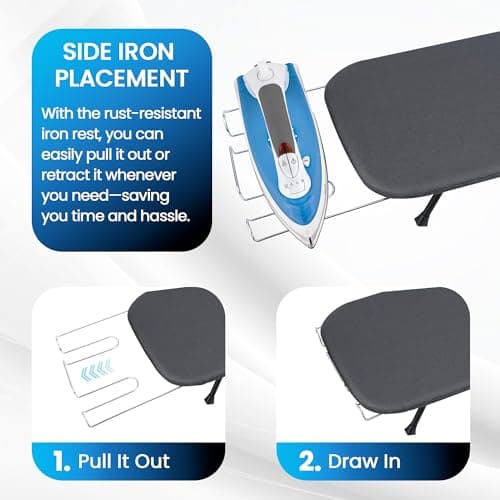 OXZOR Metal Mesh Panel Tabletop Ironing Board | Foldable Iron Board | Heavy Duty Small Iron Board with Heat Resistant Cover and 100% Cotton 8mm Thicken Pad (Grey) - Thumbnail 2