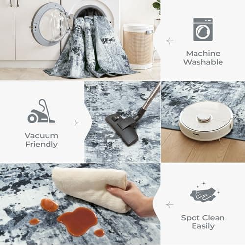 Carpelux Washable Rugs 9x12, Modern Grey Large Area Rug for Living Room, Abstract Soft Indoor Non-Slip Floor Carpet for Bedroom Kids Room Classroom Home Decor - Thumbnail 5
