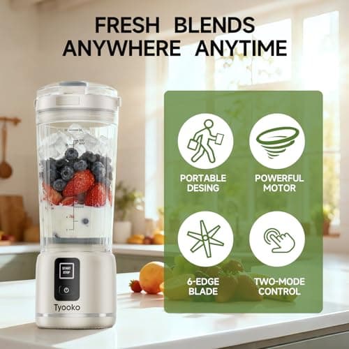 Portable Blender for Smoothies and Shakes, 18oz Rechargeable Electric Personal Juicer Cup with Dual Mode, 6 Sharp Blade Drink Mixer Bottle with Leakproof-Lid & Sip Spout for Kitchen/Travel/Gym (White) - Thumbnail 2