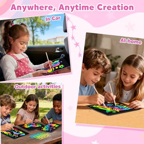 ZMLM Scratch Paper Art-Crafts Gift: 2 Pack Rainbow Notebooks Supplies Toys for 3 4 5 6 7 8 9 10 Years Old Girls and Boys Kids Easter Gifts Christmas Birthday Party Games Unicorns - Thumbnail 4