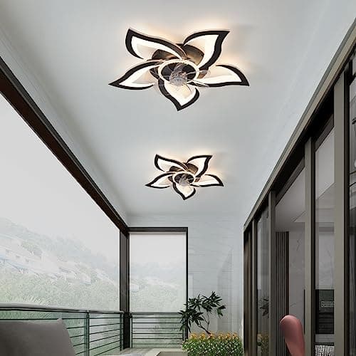 ZHMDJDSH 26" Geometric Ceiling Fan with Lights Remote Control, 6 Speeds 3 Colors, Black Low Profile Flush Mount Ceiling Fan for Kitchen Bedroom Living Room - Thumbnail 5