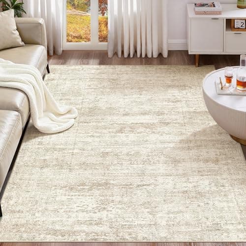 UERMEI 5x7 Area Rug Living Room Rugs - Washable Neutral Modern Abstract Soft Thin Rug Indoor Floor No Slip Rug Carpet for Bedroom Under Dining Table Home Office Decor - Beige/Brown - Image 1