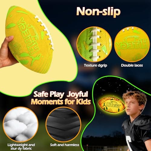 MPMVP Glow in The Dark Football Light Up Football | USB-C Rechargeable LED Ball with Pump | Night Game Ball for Indoor & Outdoor Play | Gift Ready for Boys & Kids (Mesh Fabric) - Thumbnail 3