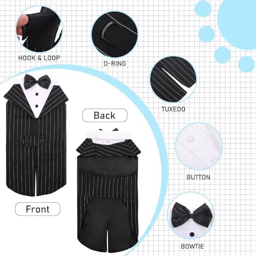 DORA BRIDAL Dog Tuxedo for Large Dogs, Dog Suit and Bowtie, Formal Dogs Wedding Outfit, Pet Tuxedo and Bandana Set Valentines Birthday Christmas Party Costumes for Labrador, Golden Retriever, Black,L - Thumbnail 4