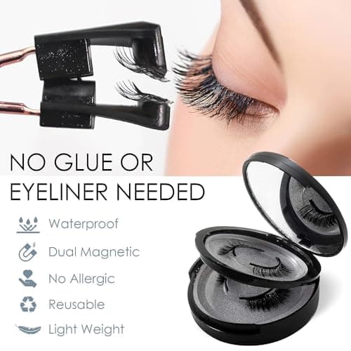 Magnetic Eyelashes, Waterproof Magnetic Eyelashes Kit - 4 Pairs Reusable, Natural False Lashes with No Glue or Eyeliner Needed, Ultra-Lightweight & Comfortable - Thumbnail 3