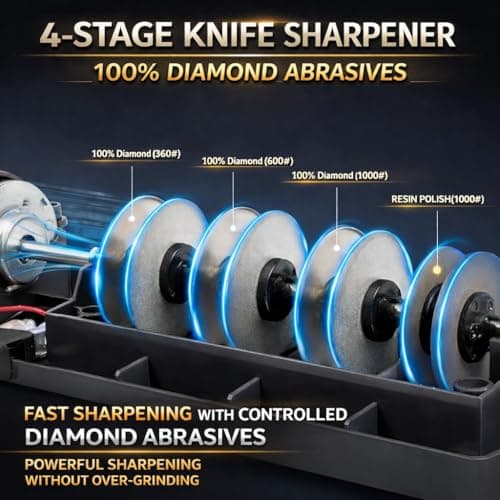 4-Stage Electric Knife Sharpener, Heavy Duty Knife Sharpener with 20° Precision Angle for Straight, Serrated & Ceramic Knives, 100% Diamond Abrasive, Resin Polishing - Thumbnail 3