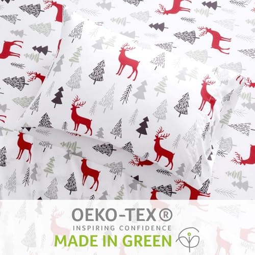 CAROMIO Christmas Sheets Queen, Soft Brushed Microfiber Bed Sheet Set, 16 Inches Deep Pocket Fitted Sheet Winter Holiday Sheets Set (Christmas Pattern, Queen) - Thumbnail 3