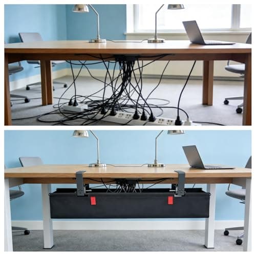 AHOMO [Upgraded] Under Desk Cable Management, 28" Cord Organizer, with Silicone Pads (No Scratch!), 16 Cable Ties, Washable PE Honeycomb Base,Fits Any Desk 0-2.1", No Stinky Cardboard!Beige28"L x 6"W - Thumbnail 2