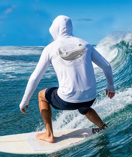 Fishing Hoodies for Men UPF Shirt Men Long Sleeve Fishing Shirt with Hood Mens Sun Hoodie Sun Protection Clothing Mens White Large - Thumbnail 2
