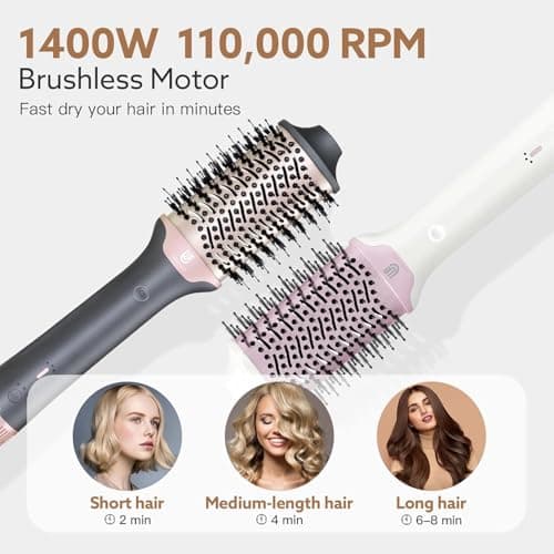 2-in-1 Blow Dryer Brush & Hair Straightener, Ionic & Ceramic Thermal Brush with Adjustable Heat & Cool Shot, 110000 RPM Motor High-Speed Motor for Frizz-Free, Smooth & Voluminous Hair, Gray - Thumbnail 3