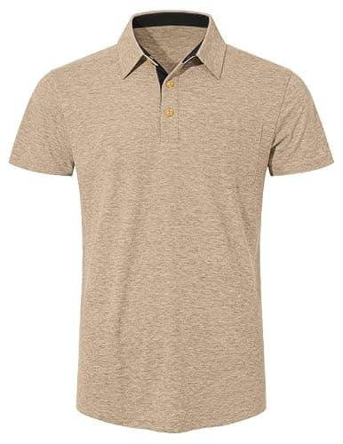 AUSELILY MEN Mens Polo Shirts Short Sleeve Cotton Casual Summer Knit Golf Stylish T Shirts Big and Tall with Pockets Khaki 5XL - Thumbnail 3
