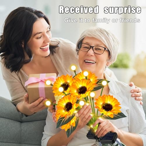 yeuago Sunflower Solar Lights Outdoor Garden Decor,Upgraded 4 Pack Solar Sunflowers with Firefly Lights Waterproof,Gifts for Mom Women Grandma,Garden Decor for Outside Yard Patio Pathway Lawn - Thumbnail 5