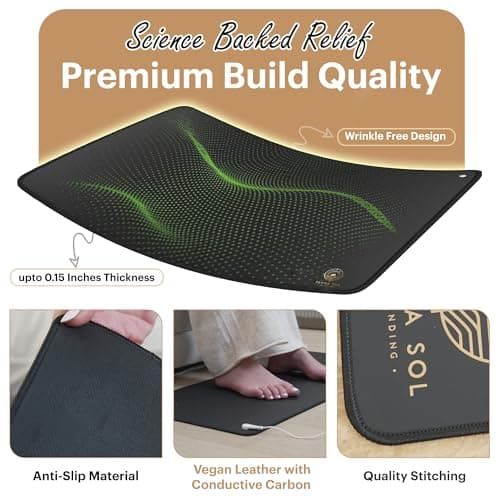 Terra Sol Luxury Grounding Mat for Feet, 24x16in Earthing Mat Grounding Pad for Pain Relief, Inflammation, Better Sleep - Includes 15 ft Cord, Conductivity Tester, Socket Tester for Safe Use - Thumbnail 5