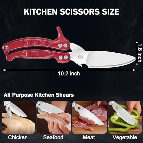 SLEMOON Heavy Duty Poultry Shears Kitchen for Chicken Meat,Multipurpose Kitchen Shears for Food,Herb Scissors with 5 Blades and Cleaning Comb, Cool Kitchen Gadgets Tools 2024 Green,2pcs set,burgundy - Thumbnail 5