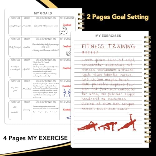 Thboxes Workout & Fitness Journal for Woman Man，8.5" x 6" Daily Exercise Log Notebook Personal Health Meal Planner for Weight Loss Gym Muscle Gain Workout Notepad Essentials Wellness Log, Black - Thumbnail 4