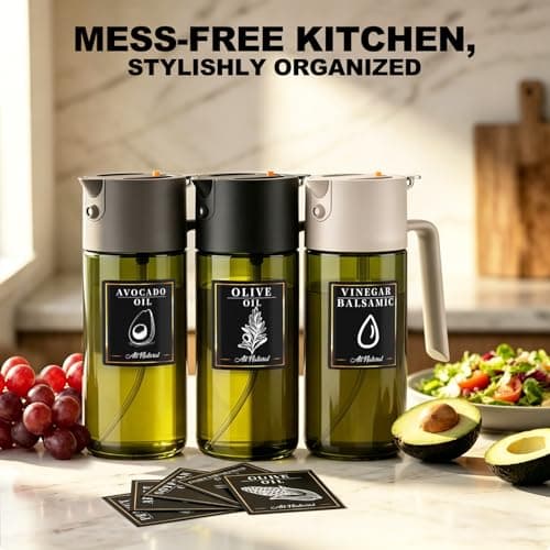 2-IN-1 500ml/17oz Light-Blocking Dark Oil Sprayer for Cooking with Sticker, Dark Green Glass Olive Oil Dispenser Bottle for Kitchen, Even Spray with Portion Control, Perfect for Air Fryer, BBQ - Black - Thumbnail 4