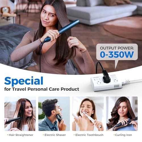 DOACE 220V to 110V Converter for European Travel - 350W 7 in 1 Voltage Converter US to Europe with 3AC, 2QC+2PD for Using U.S. Devices Abroad - Hair Straightener Shaver Toothbrush Laptop Camera Phone - Thumbnail 3