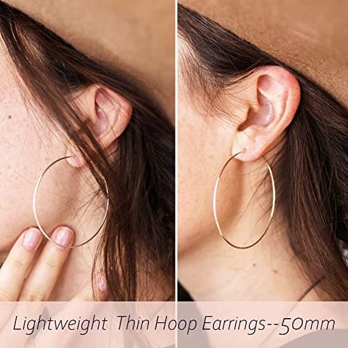 Multipack Dainty Large Thin Gold Hoop Earrings for Women Hypoallergenic Earrings Lightweight 30mm 50mm 60mm 70mm Gold/Silver/Rose Gold Hoop Earrings (3 Pairs-50mm) - Thumbnail 3