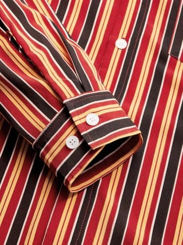 Hardaddy Men's Classic Color Contrast Striped Shirt Long Sleeve Casual Button Down Shirts Blouse Red 01 M - Thumbnail 5